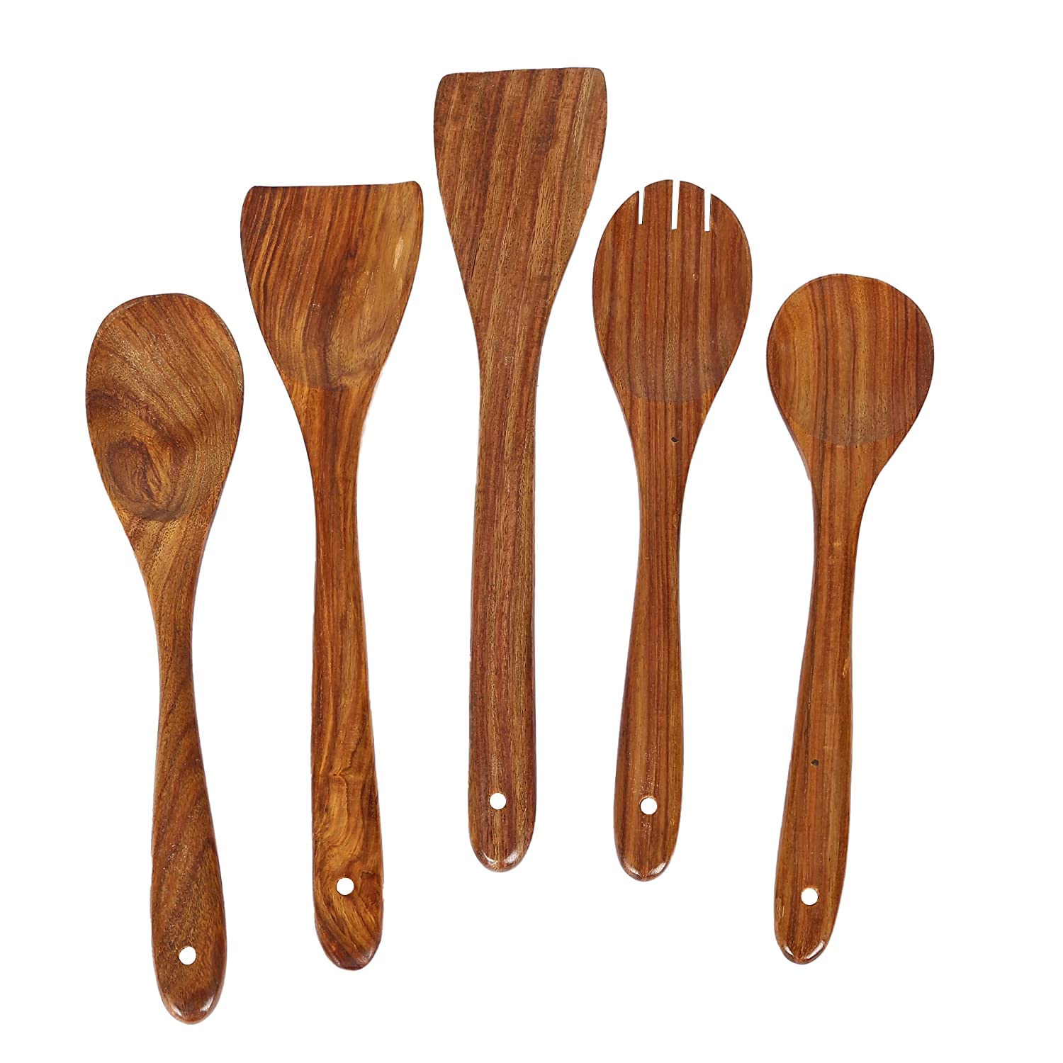 CRAFTARENA Wooden Spoon Natural Handmade Cooking Spoon Set of 5