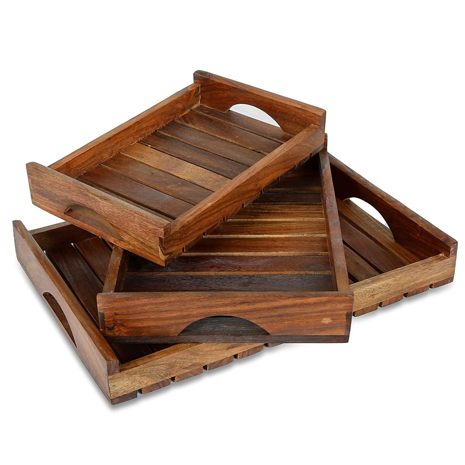 CRAFTARENA Wooden Serving Trays Set of 3