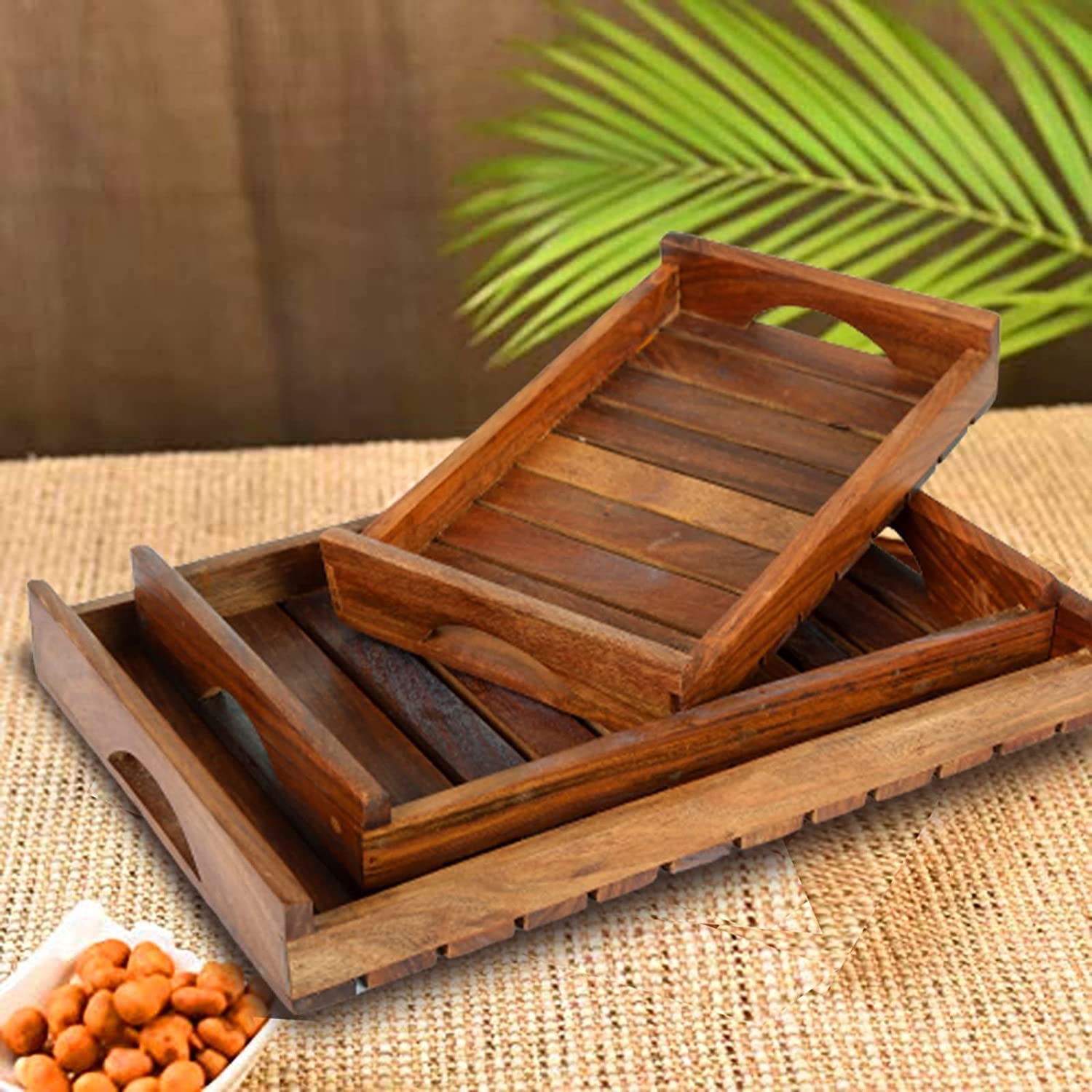 CRAFTARENA Wooden Serving Trays Set of 3