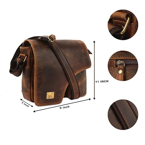 WILD HOOK Genuine Leather Messenger Bag