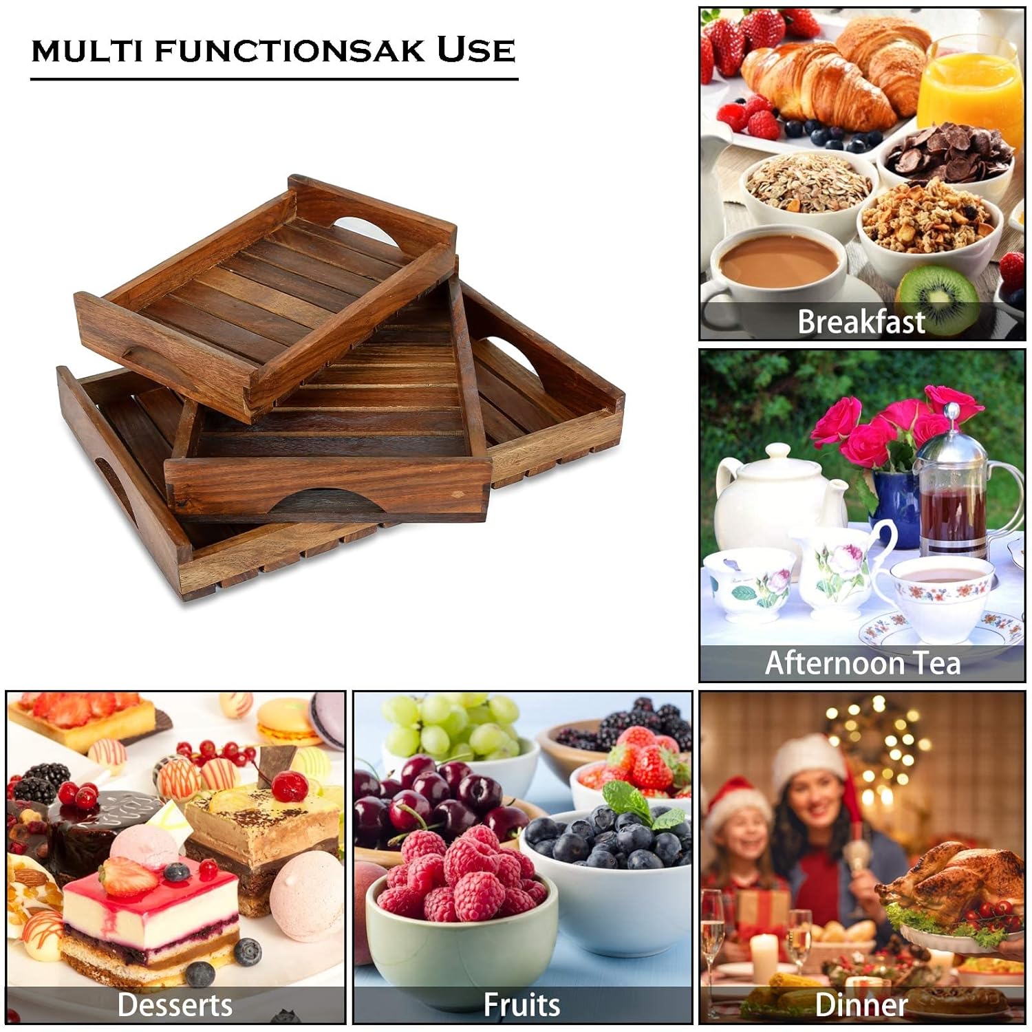 CRAFTARENA Wooden Serving Trays Set of 3