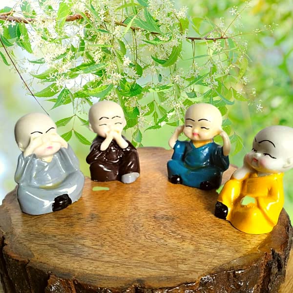 CRAFTARENA Resin Buddha Little Baby Monk Statues-Set of 4