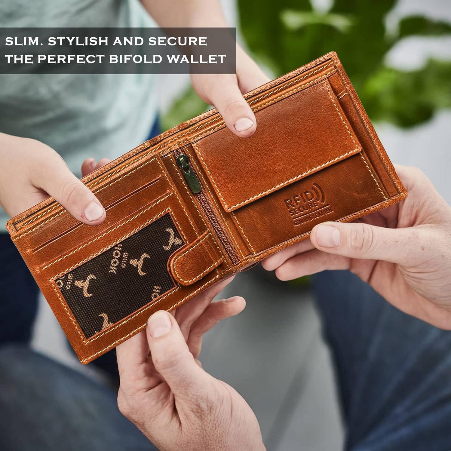 Wild Hook Men's Top Grain Real Genuine Leather Wallet with RFID Protection