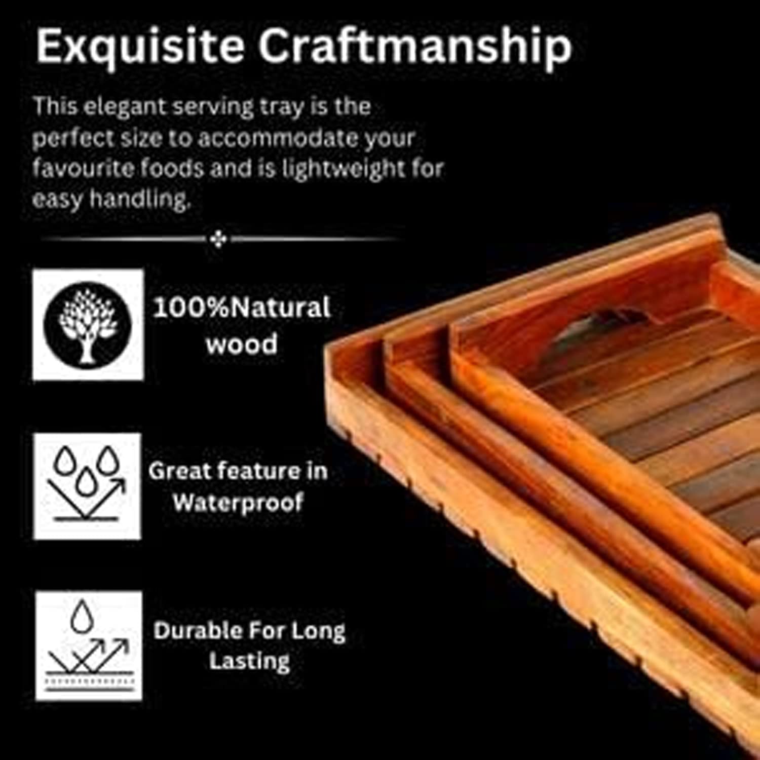 CRAFTARENA Wooden Serving Trays Set of 3