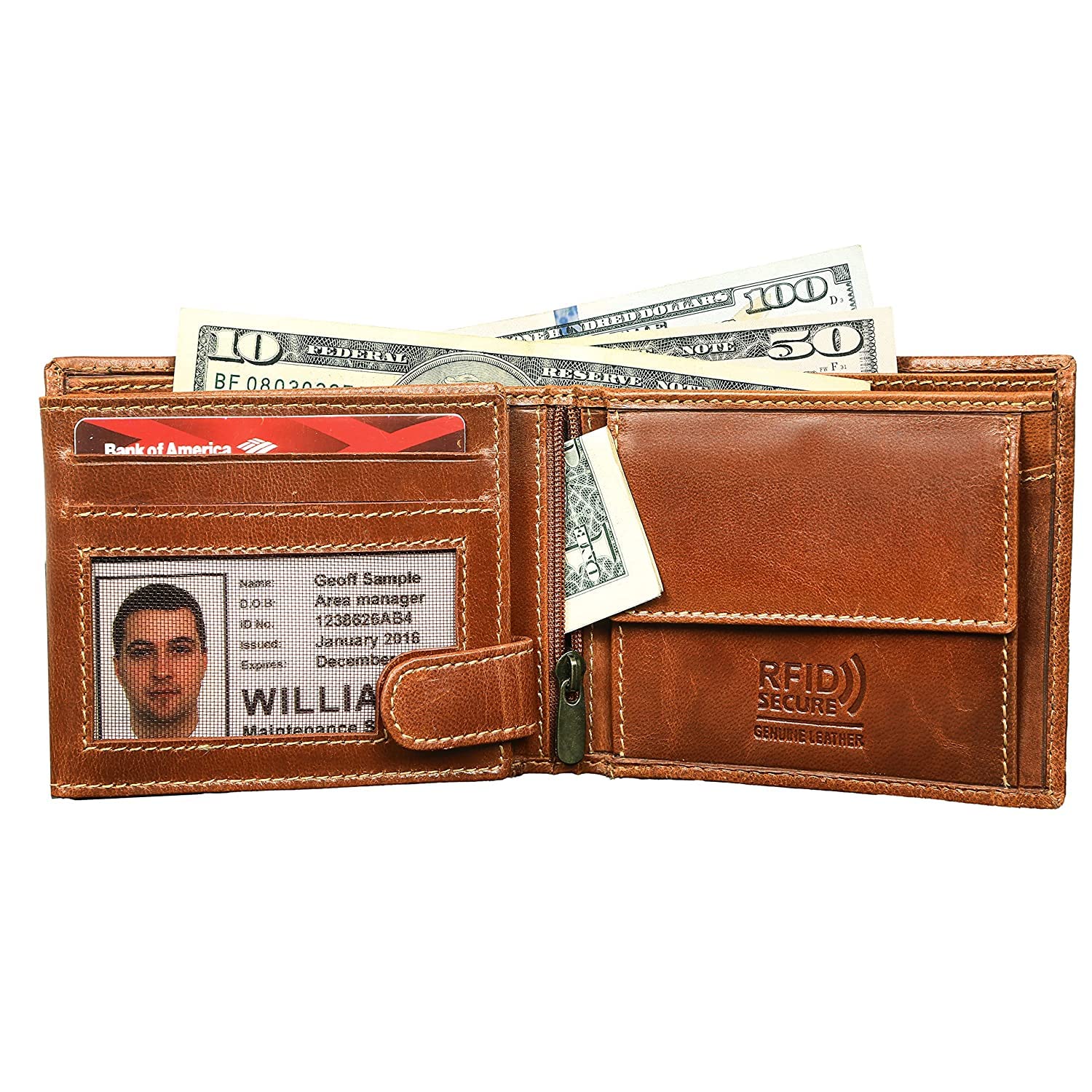 Wild Hook Men's Top Grain Real Genuine Leather Wallet with RFID Protection