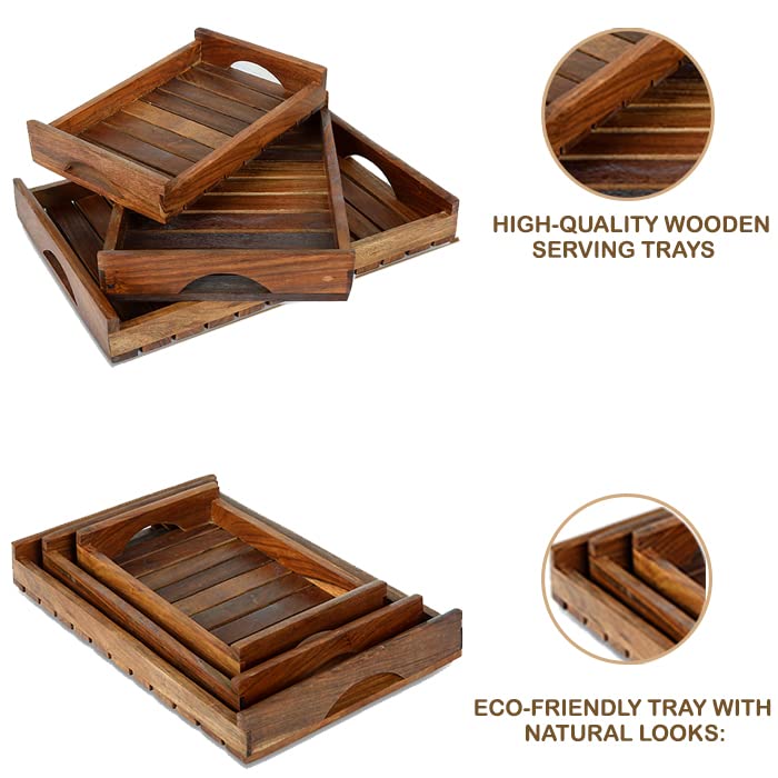 CRAFTARENA Wooden Serving Trays Set of 3
