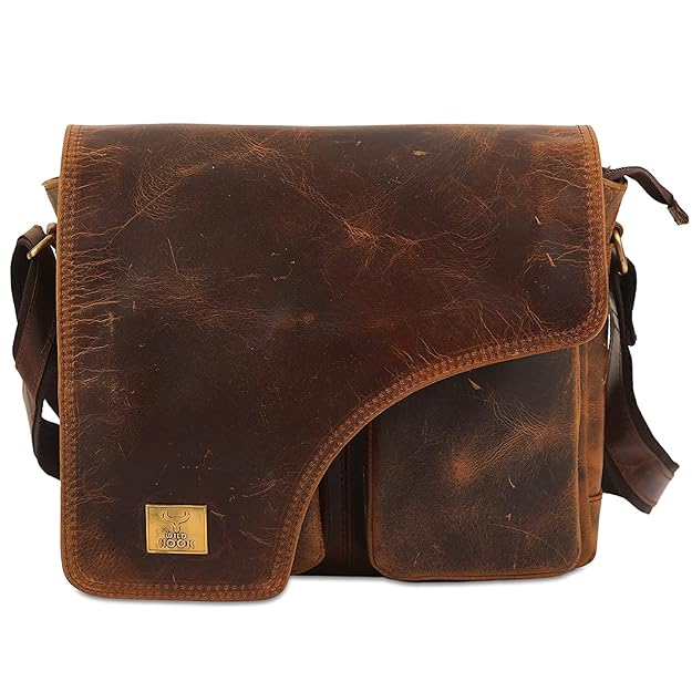 WILD HOOK Genuine Leather Messenger Bag